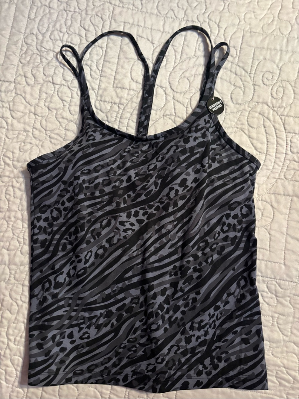 PINK Women’s Black & Gray Animal Print Strappy Tank Top